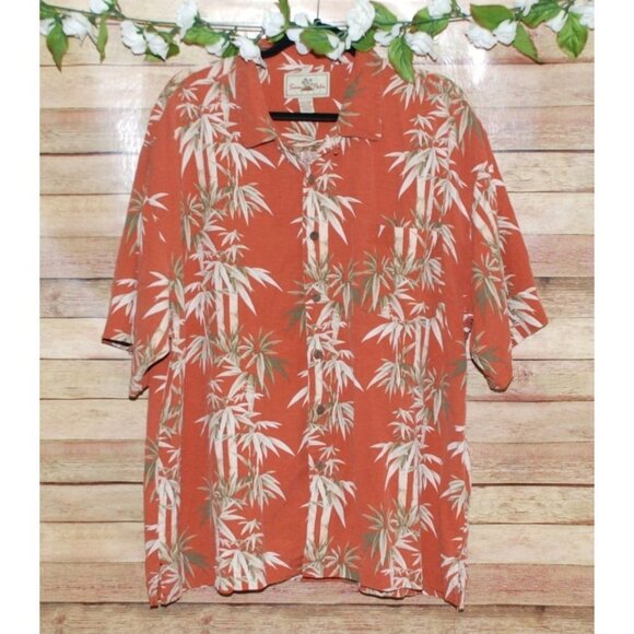 Seven Palm Men's Rust Orange Silk Hawaiian Shirt Size XXL Button Up Pocket - Picture 1 of 10